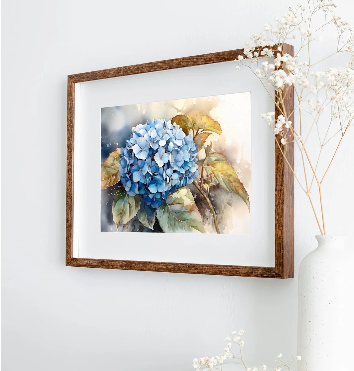 Blue Hydrangea Blossom Close-Up Soft Watercolor Flower Art Poster - Image 4