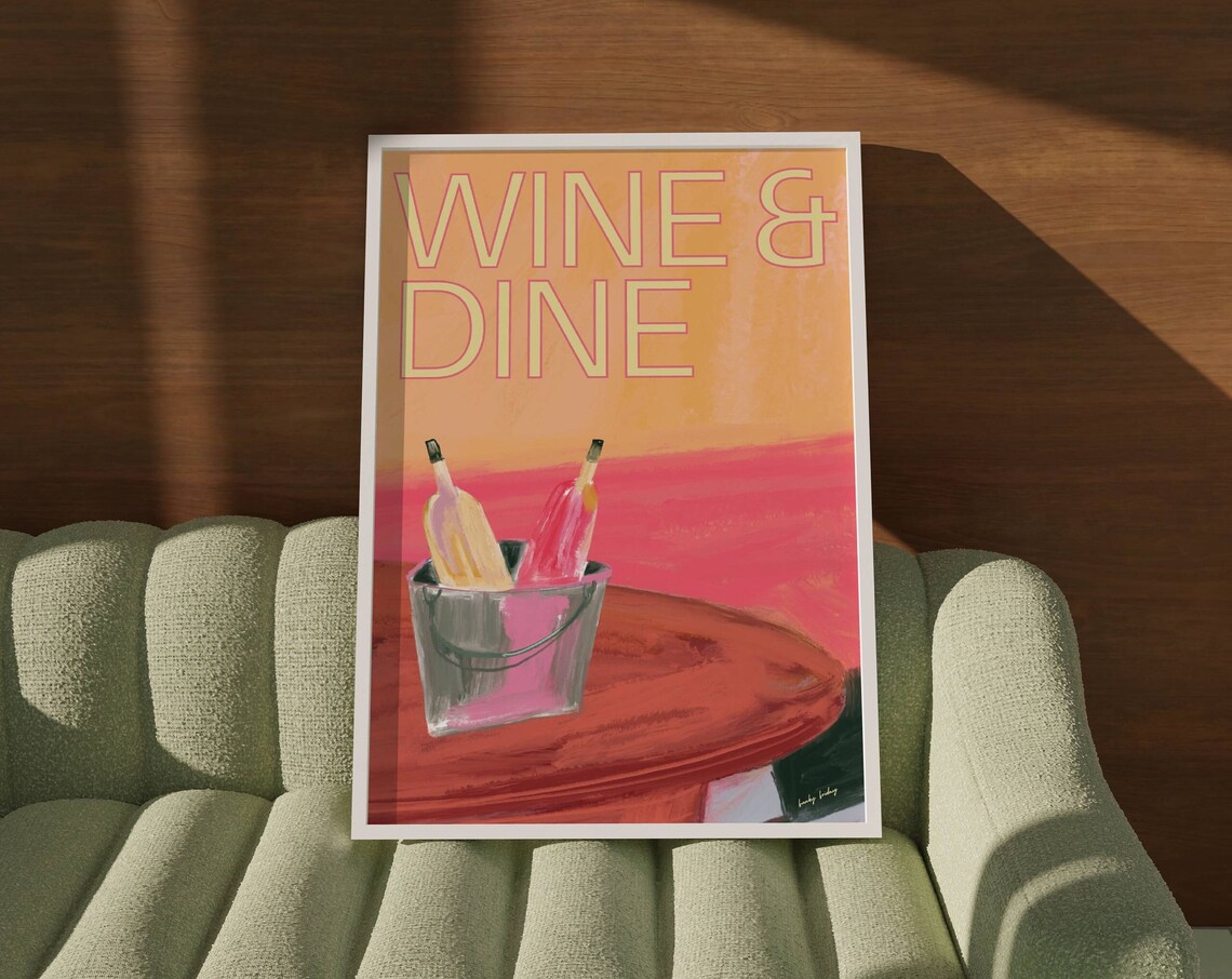 Orange Wine And Dine Bottles Ice Bucket Painted Dining Wall Print