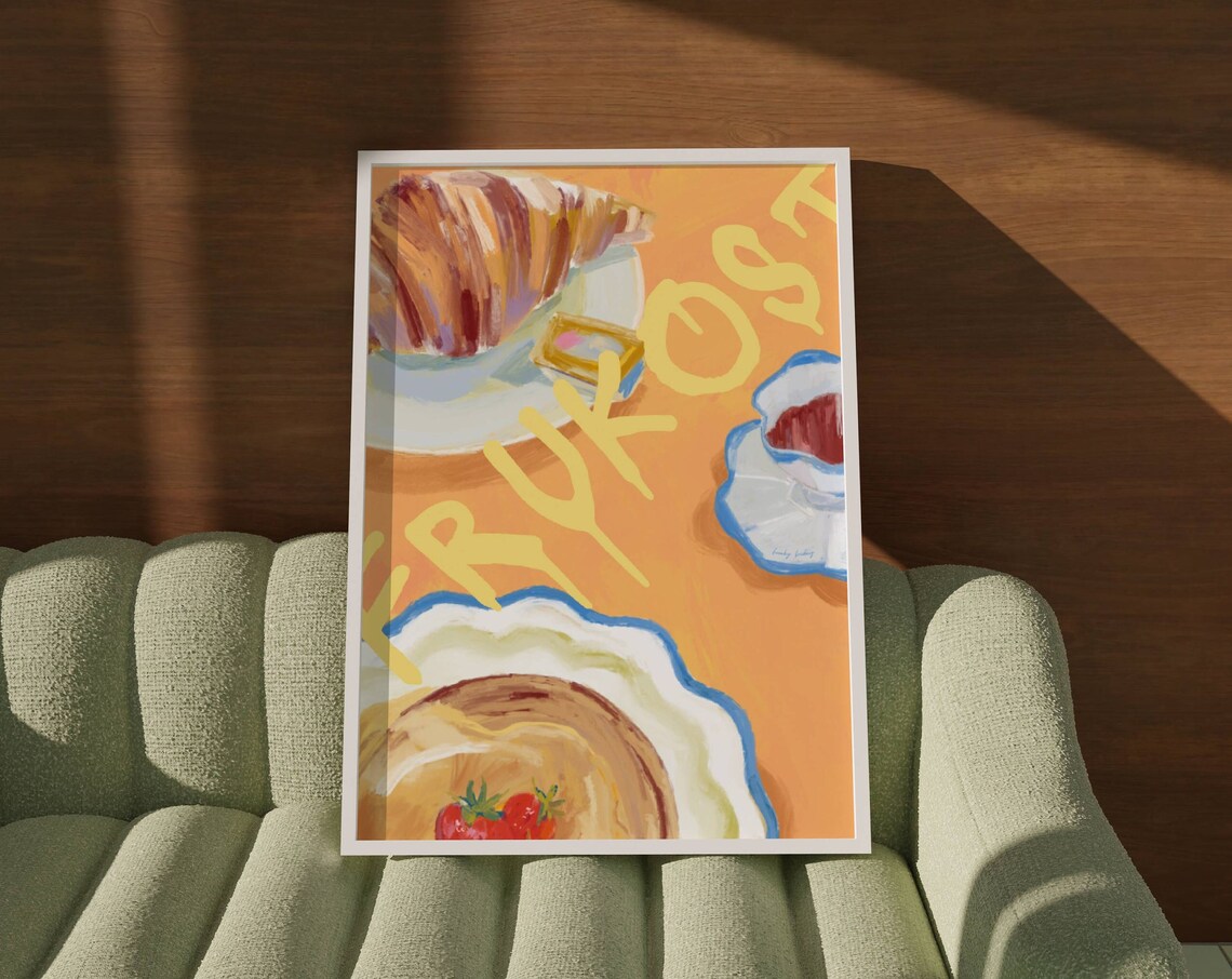 Frukost Swedish Breakfast Croissant Painting Kitchen Wall Poster