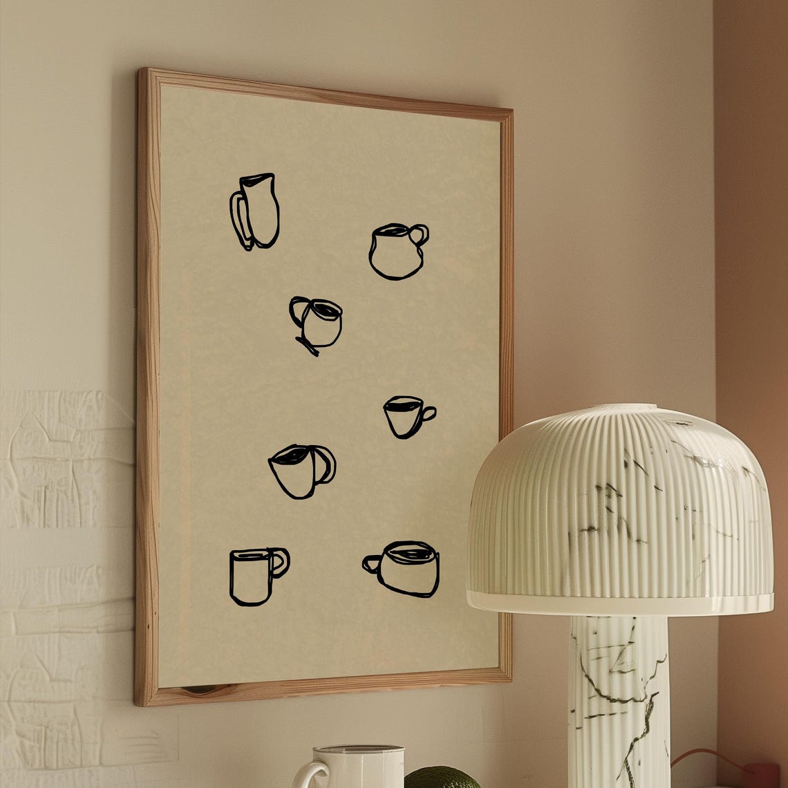 Minimalist Coffee Cup Line Art Scattered Neutral Kitchen Poster