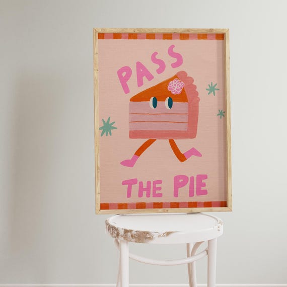 Pass The Pie Funny Thanksgiving Poster Cute Running Pie Slice Art