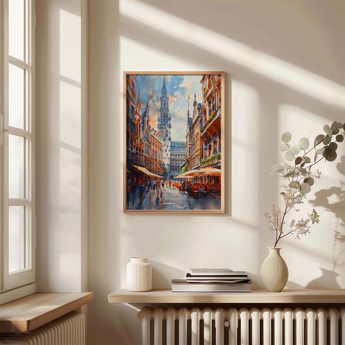 Brussels Belgium Grand Place Square Cafes Watercolor Travel Poster - Image 4