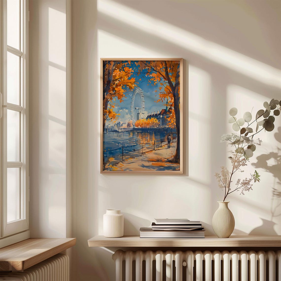 London Eye Autumn Riverside Thames Golden Trees Watercolor Poster - Image 4
