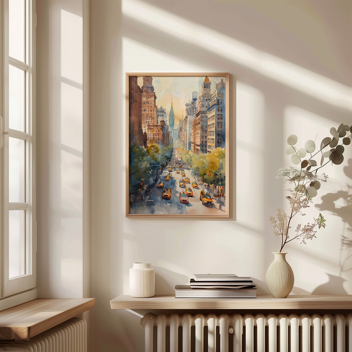 New York City Skyscraper Yellow Taxi Avenue Watercolor Poster - Image 4