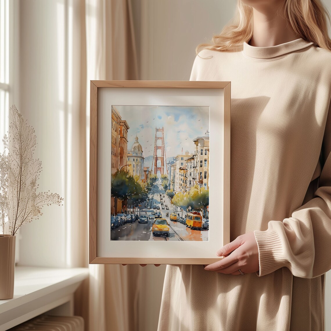 San Francisco Golden Gate Iconic Street Scene Watercolor Poster - Image 2