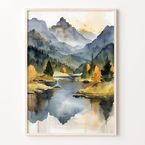 Sweden Watercolor Print, Scandinavian Mountains Poster