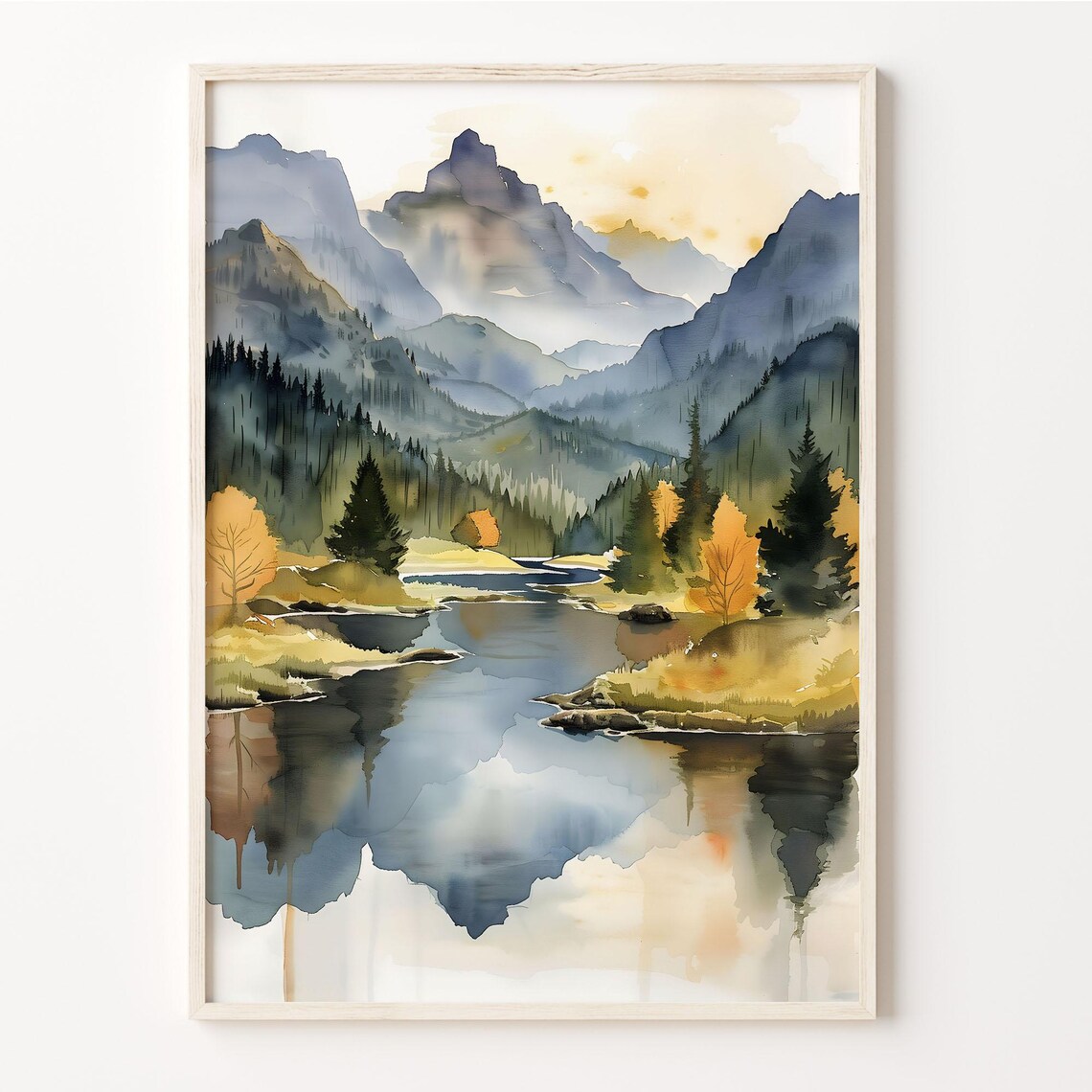 Sweden Watercolor Print, Scandinavian Mountains Poster