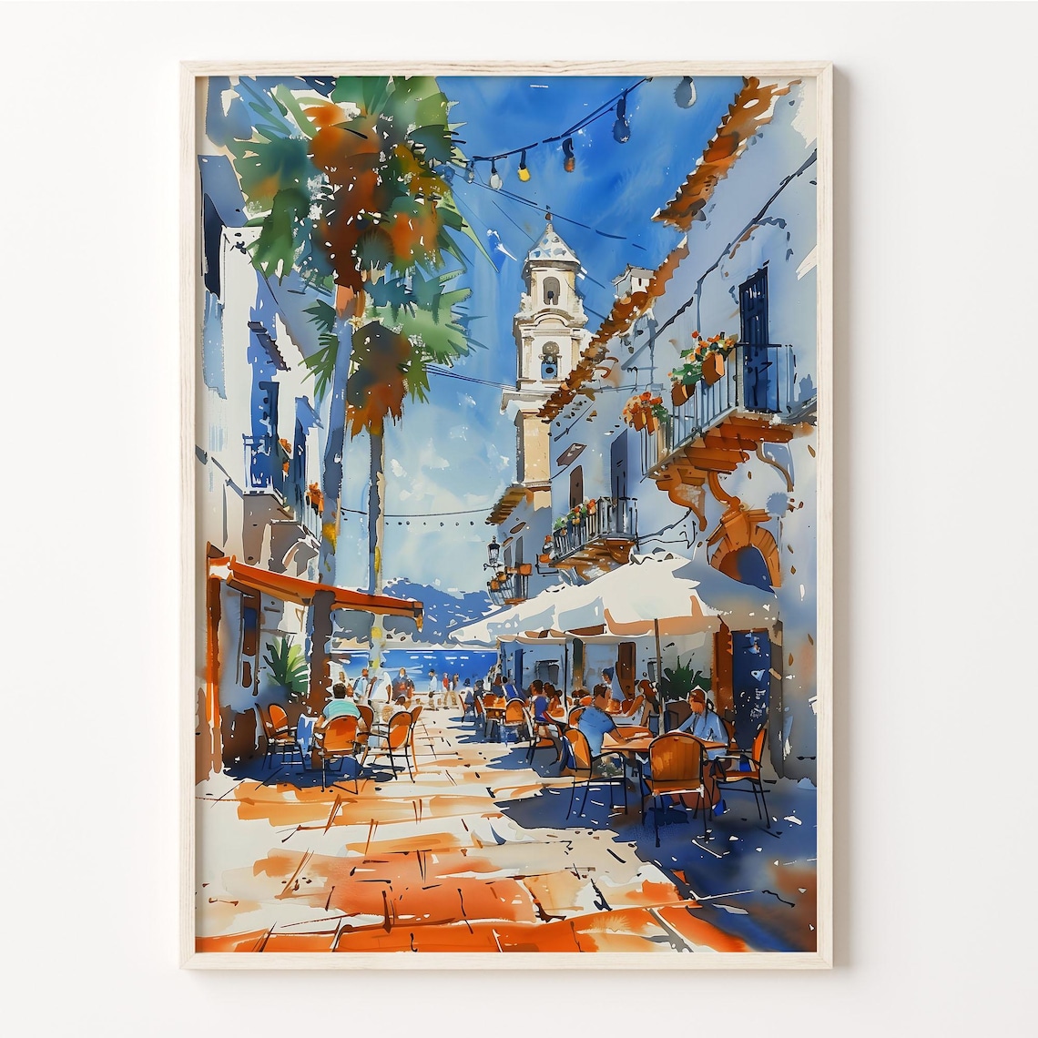 Ibiza Spain Watercolor Travel Poster, Cafe Mambo