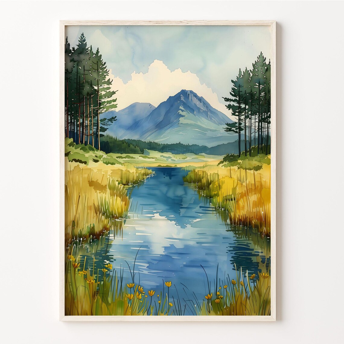 Connemara National Park Ireland River Watercolor Painting Poster