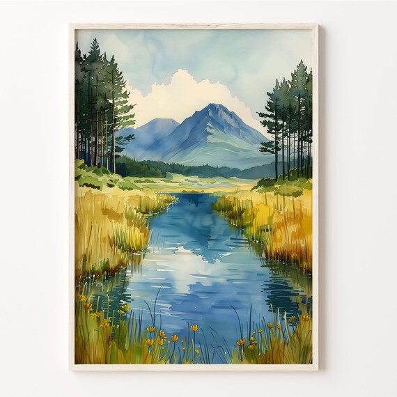 Connemara National Park Ireland River Watercolor Painting Poster