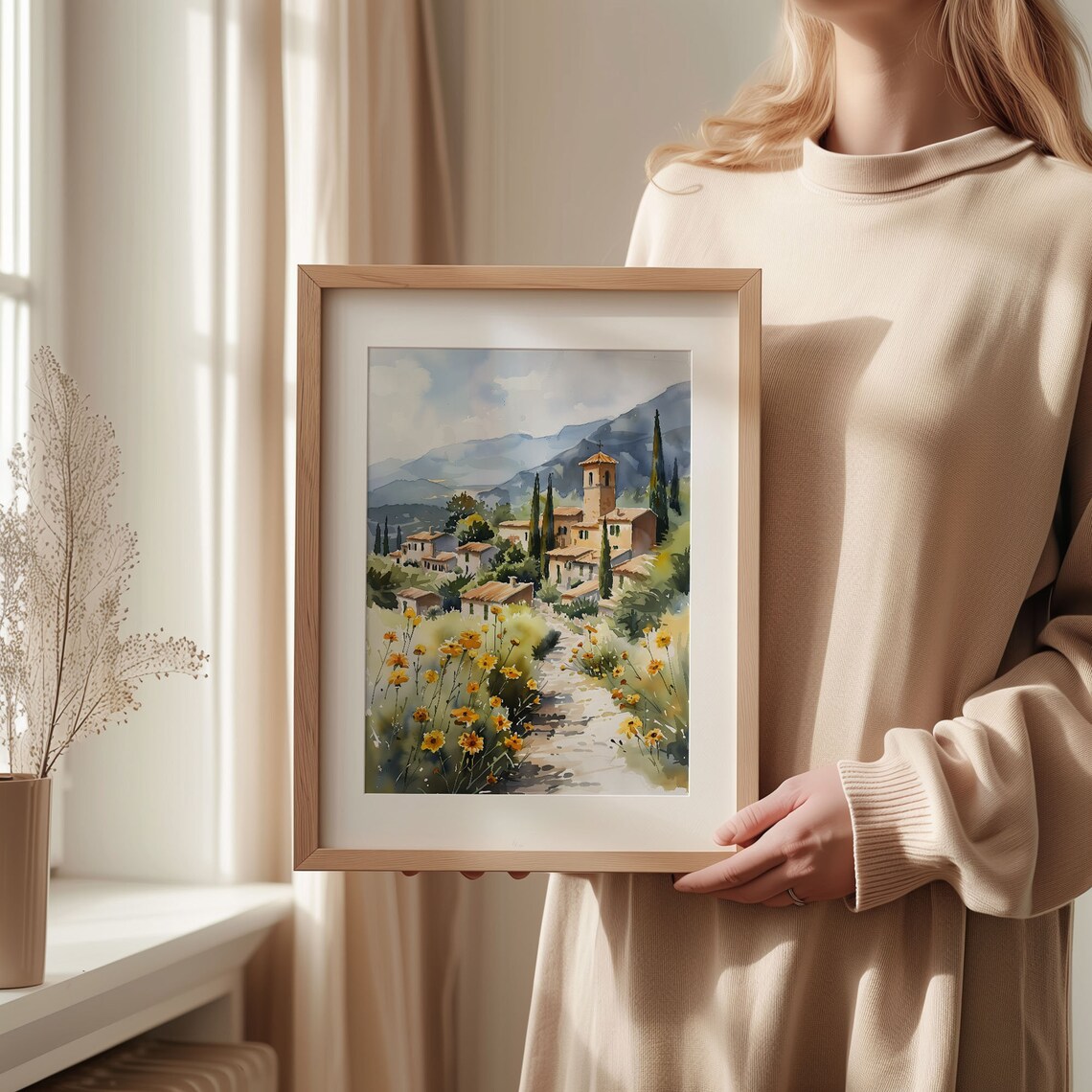 Provence France Countryside Village Wildflowers Watercolor Poster - Image 2