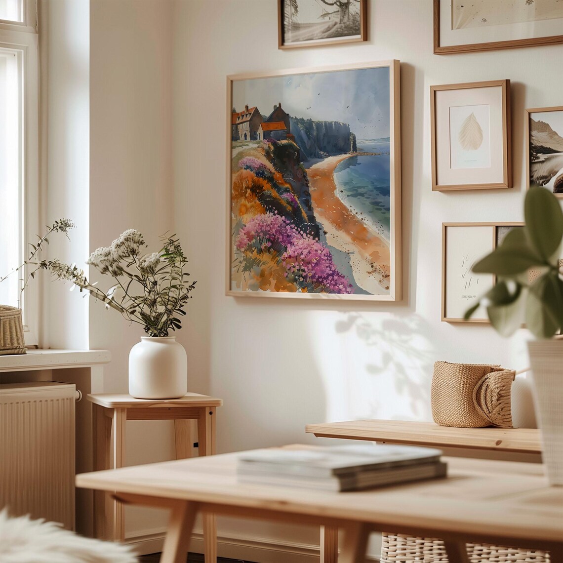 Normandy France White Cliffs Heather Watercolor Painting Poster - Image 3