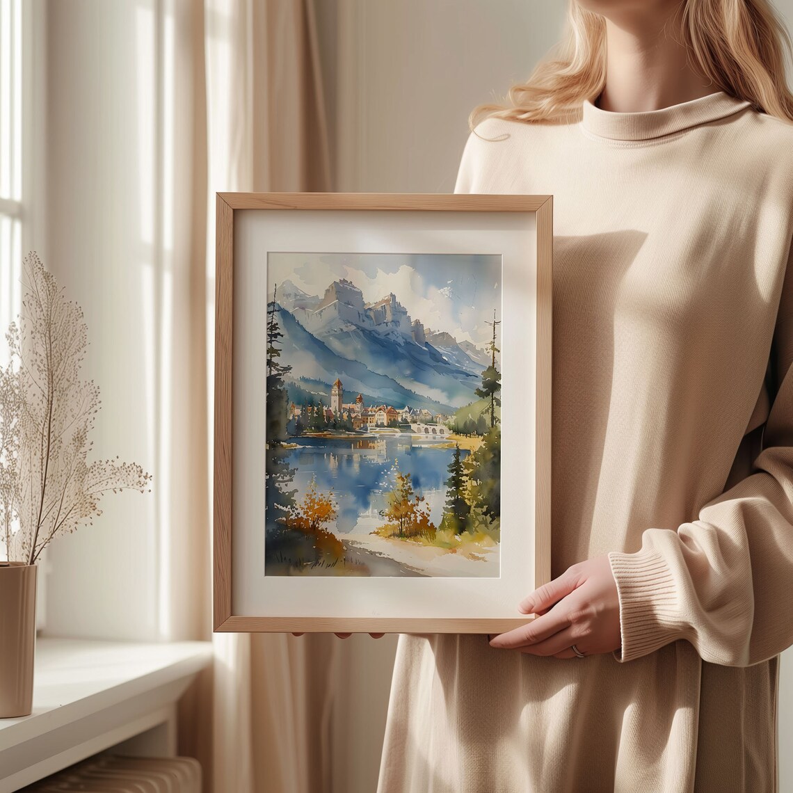 Banff Canada Watercolor Travel Poster, Mid-Century Modern - Image 2