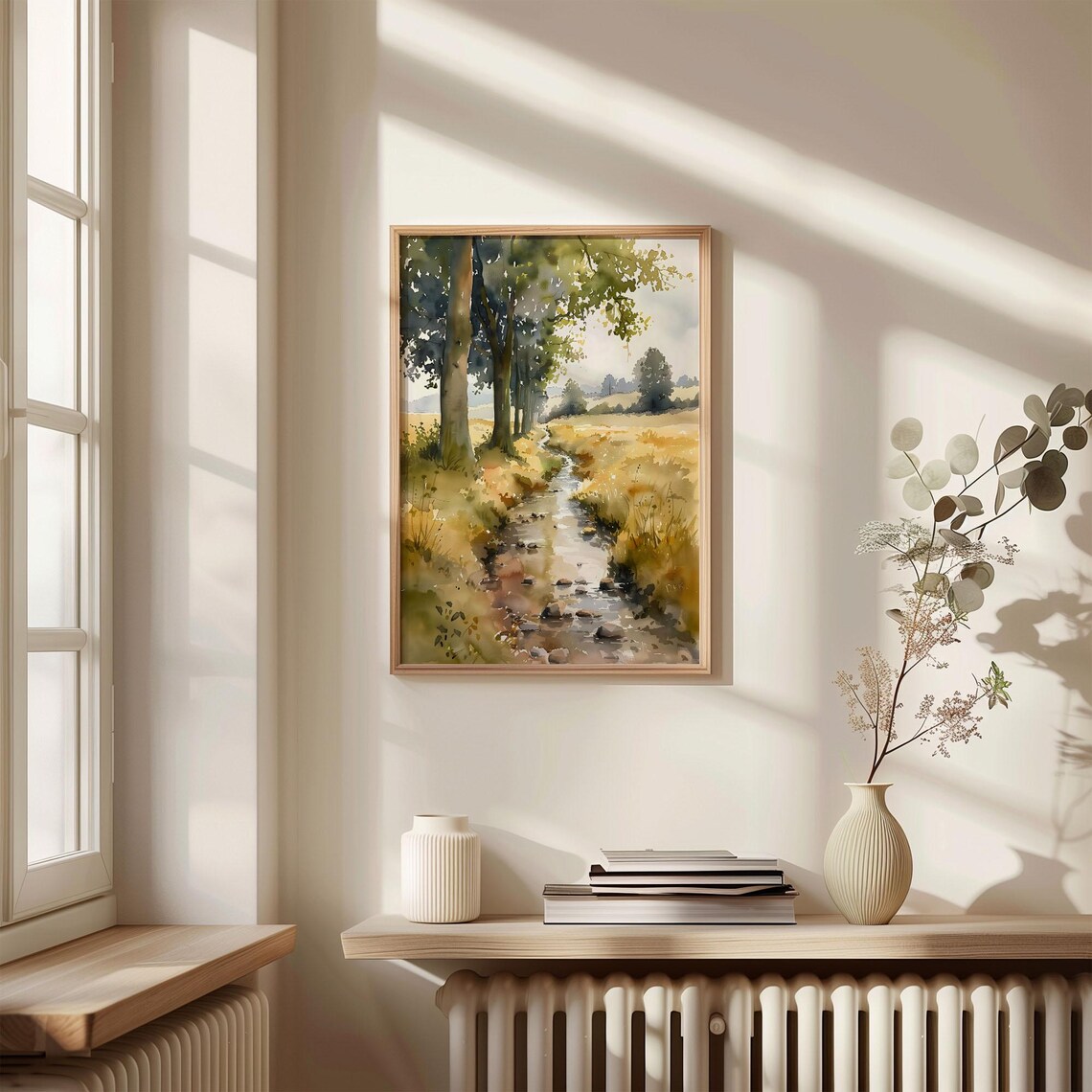 Northumberland Countryside Stream Golden Meadow Trees Watercolor Poster - Image 4