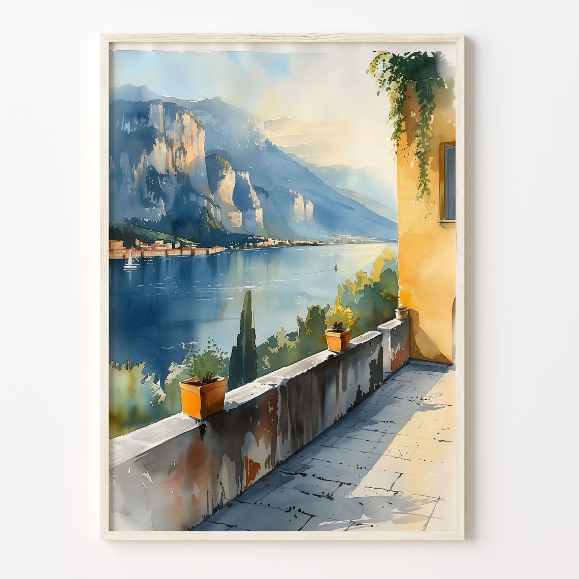 Lake Garda Italian Lake Terrace Mountain View Watercolor Poster