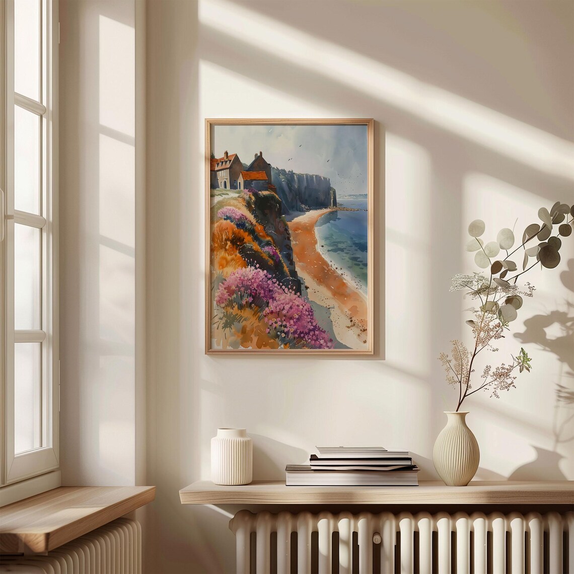 Normandy France White Cliffs Heather Watercolor Painting Poster - Image 4
