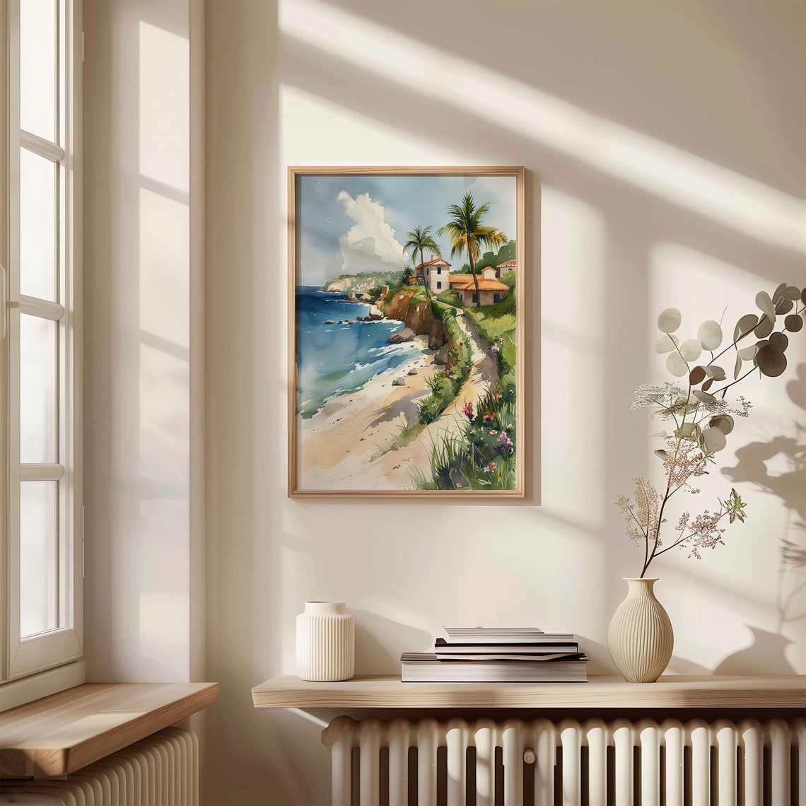Barbados Caribbean Beach Coastal Villa Palm Trees Watercolor Print - Image 4