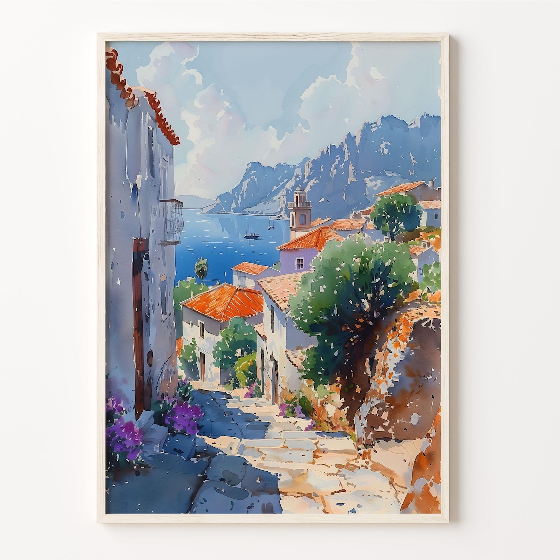 Rhodes Watercolor Painting Greece Travel Poster