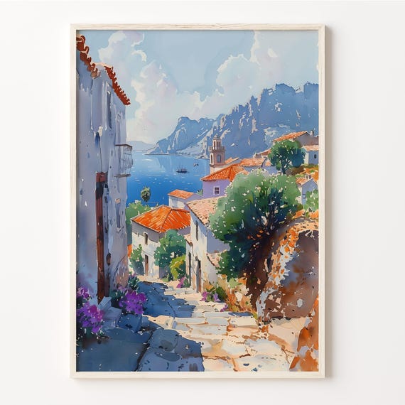 Rhodes Watercolor Painting Greece Travel Poster