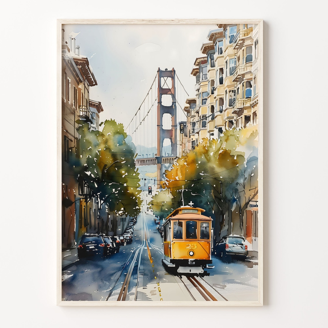 San Francisco Watercolor Painting, Golden Gate Travel Poster