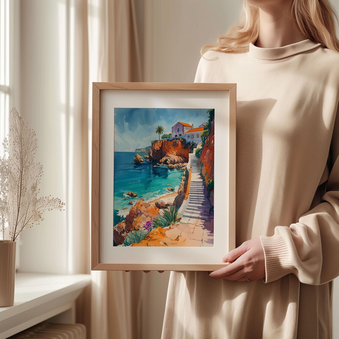 Algarve Portugal Watercolor Art Print, Coastal Travel - Image 2