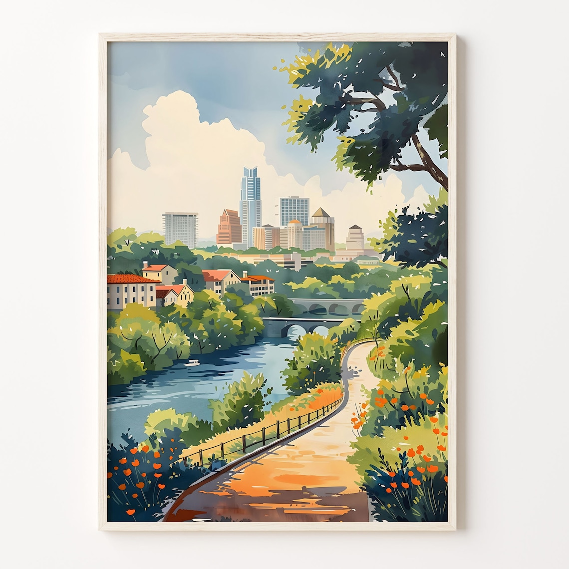 Austin Texas Watercolor Skyline Travel Poster