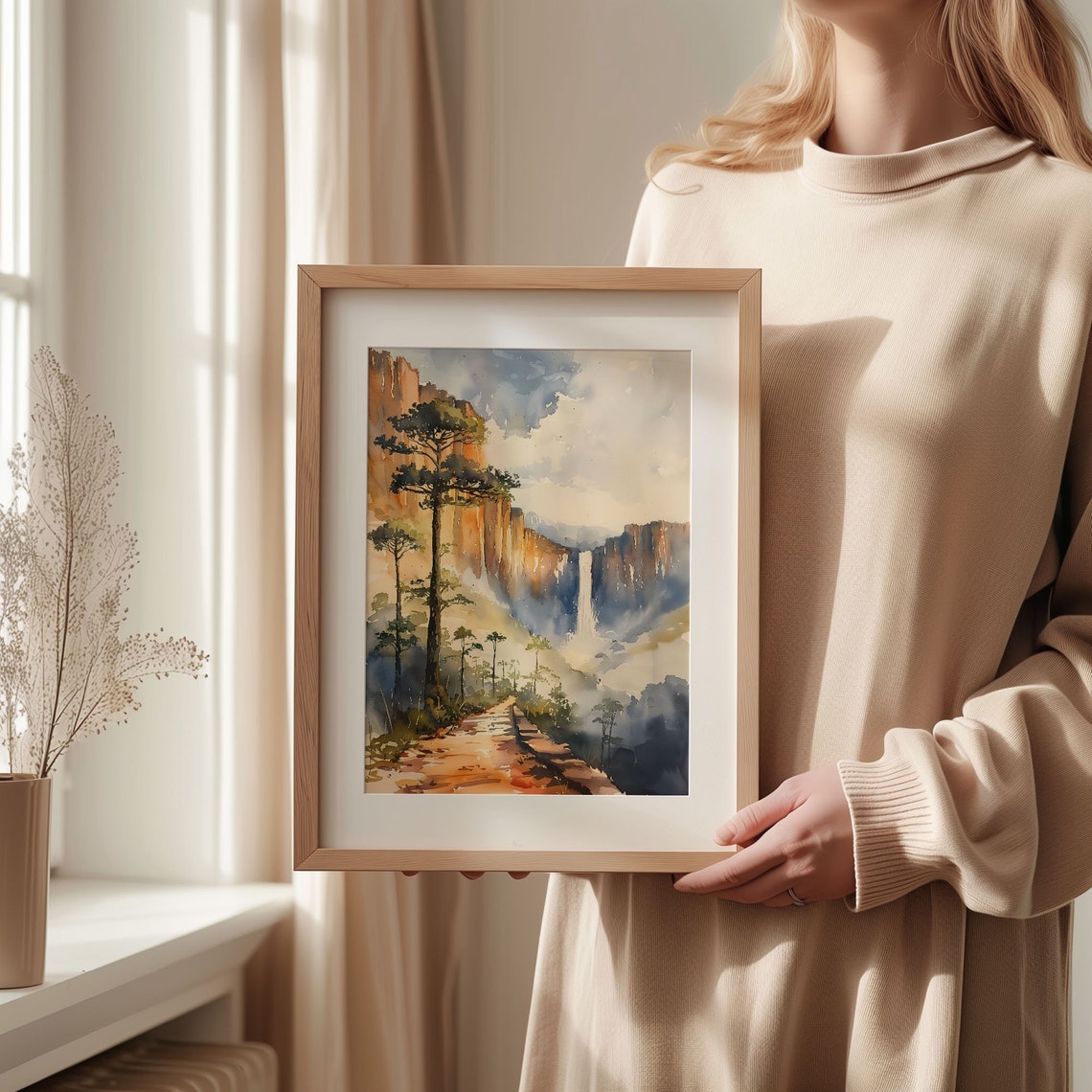 Angel Falls Venezuela Tepui Cliffs Waterfall Watercolor Nature Poster - Image 2