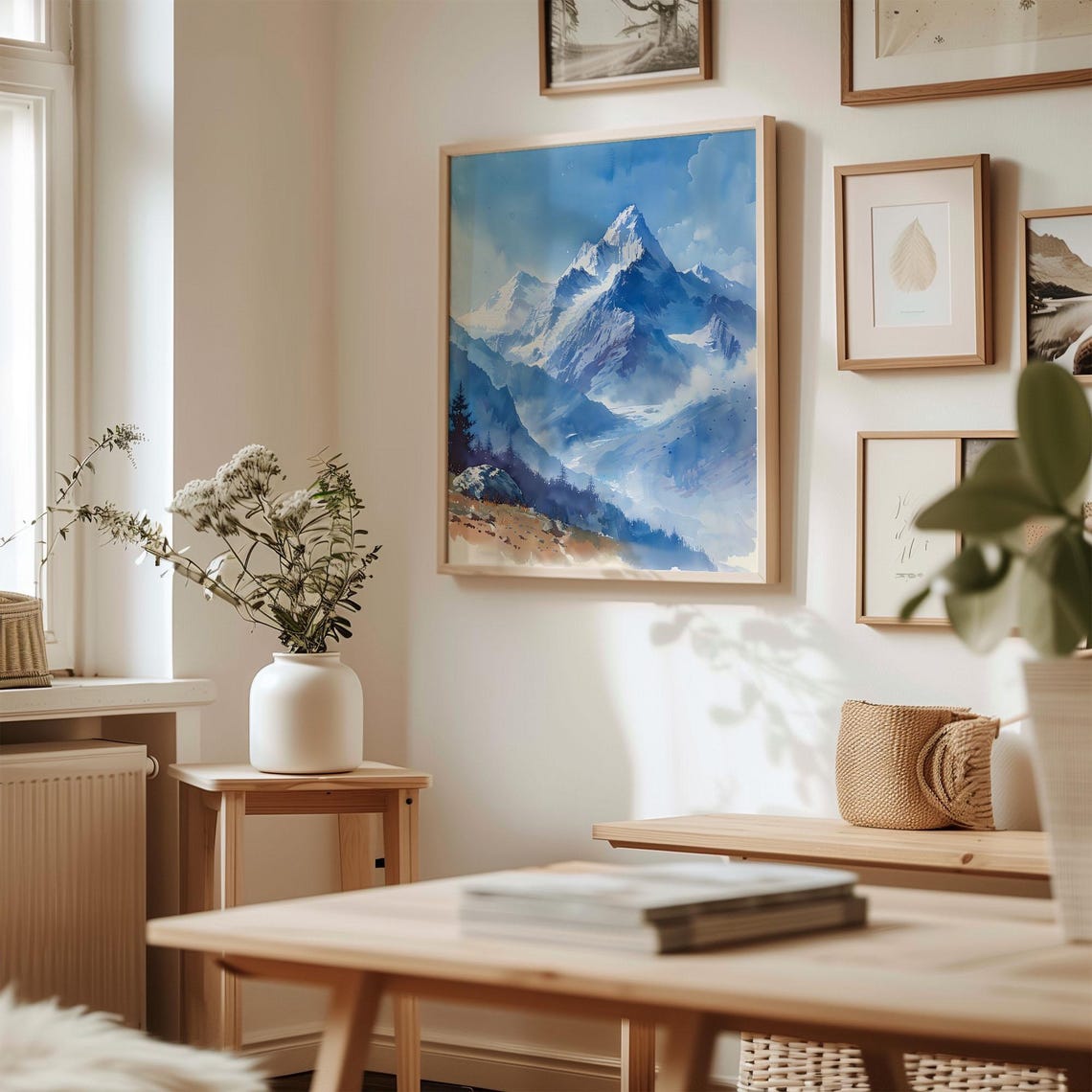 Mount Everest Snowy Peak Himalaya Blue Landscape Watercolor Poster - Image 3