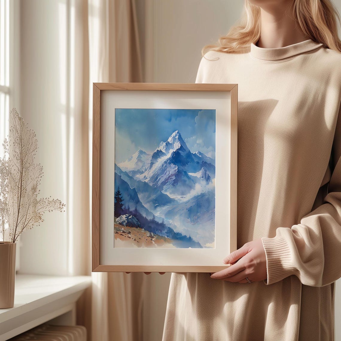 Mount Everest Snowy Peak Himalaya Blue Landscape Watercolor Poster - Image 2