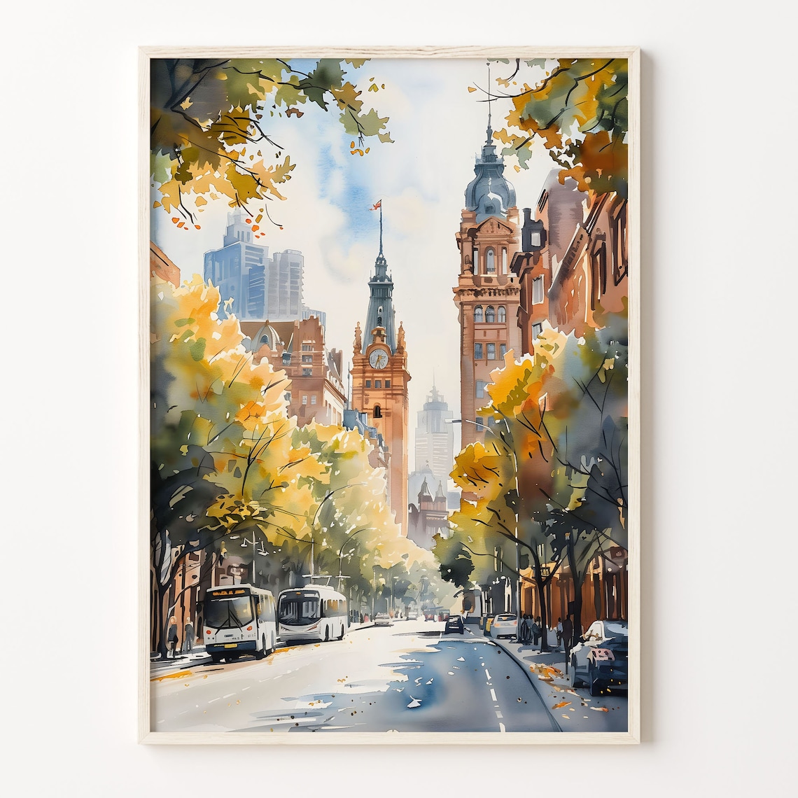 Melbourne Watercolor Painting, Australia Travel Poster