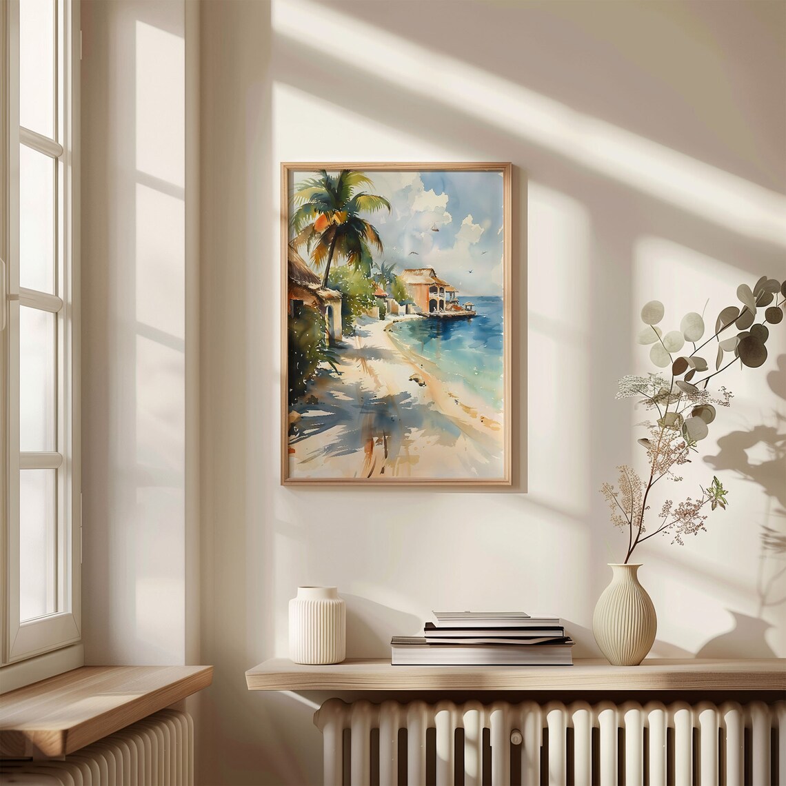 Maldives Watercolor Poster Overwater Villa Turquoise Sea Palms - Image 4