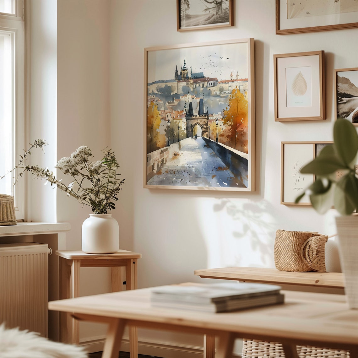 Prague Charles Bridge Autumn Old Town Castle Watercolor Poster - Image 3