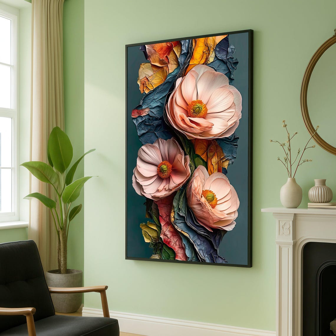 Blush Pink Peony Flowers Abstract Textured Petals Botanical Wall Art