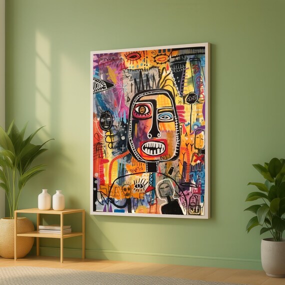 Jean-Michel Basquiat Style Abstract Face Urban Graffiti Poster