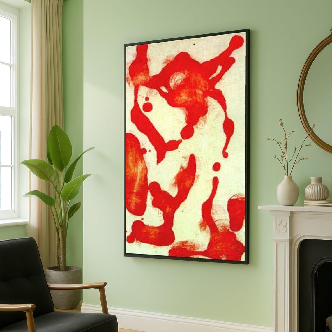 Bold Red Splash Abstract Modern Expressionist Canvas Wall Art