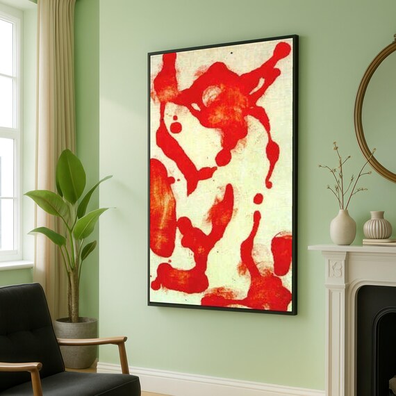 Jackson Pollock Abstract Red Splash Canvas Modern Expressionist Wall Art Bold Dekor Contemporary Print Large Decoration