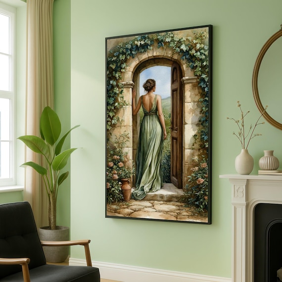 Woman In Green Dress Stone Archway Garden Doorway Art Poster
