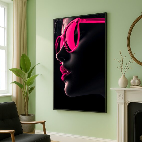 Neon Pink Sunglasses Woman Profile Fashion Pop Art Canvas Poster