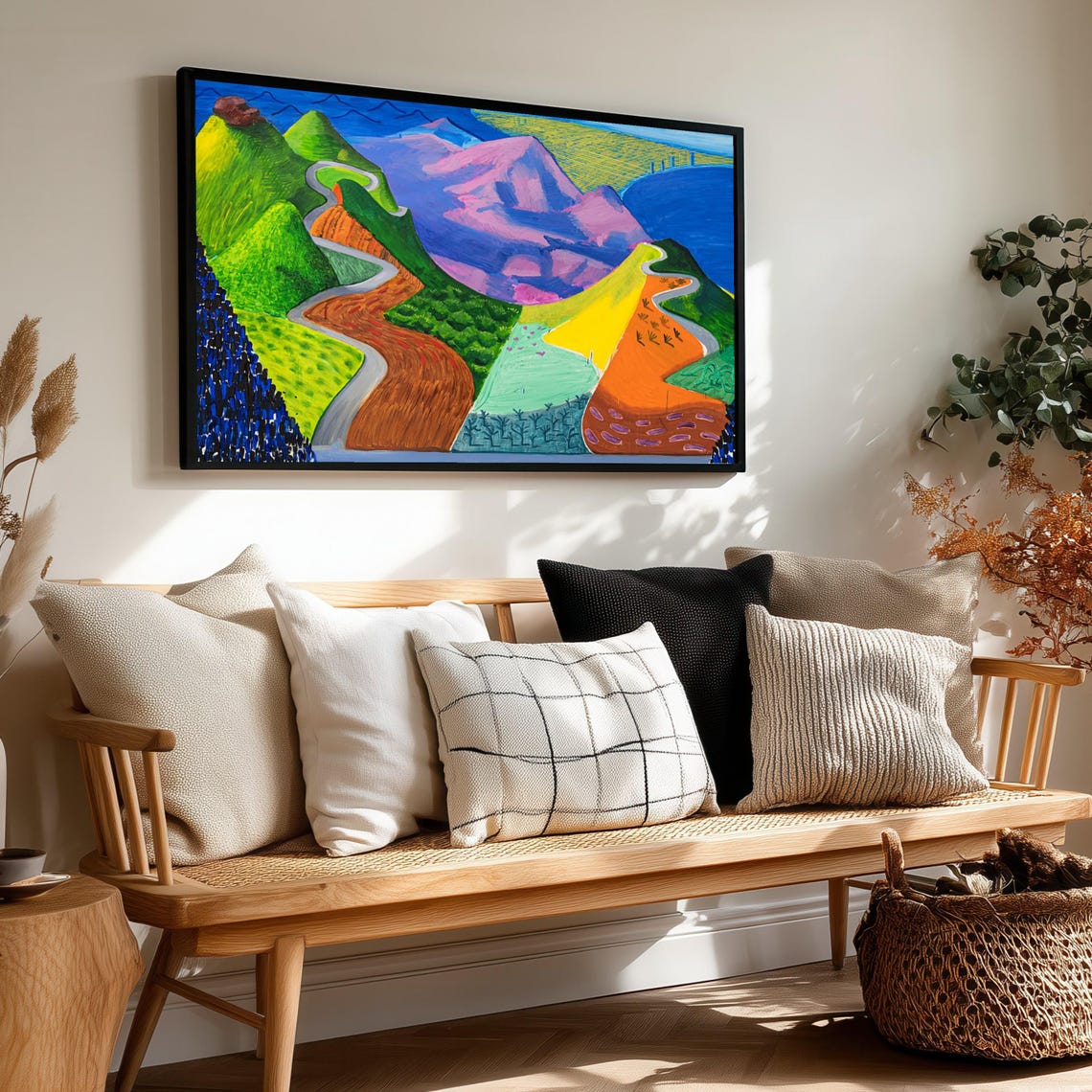Vibrant Abstract Mountain Landscape Winding Road Modern Poster