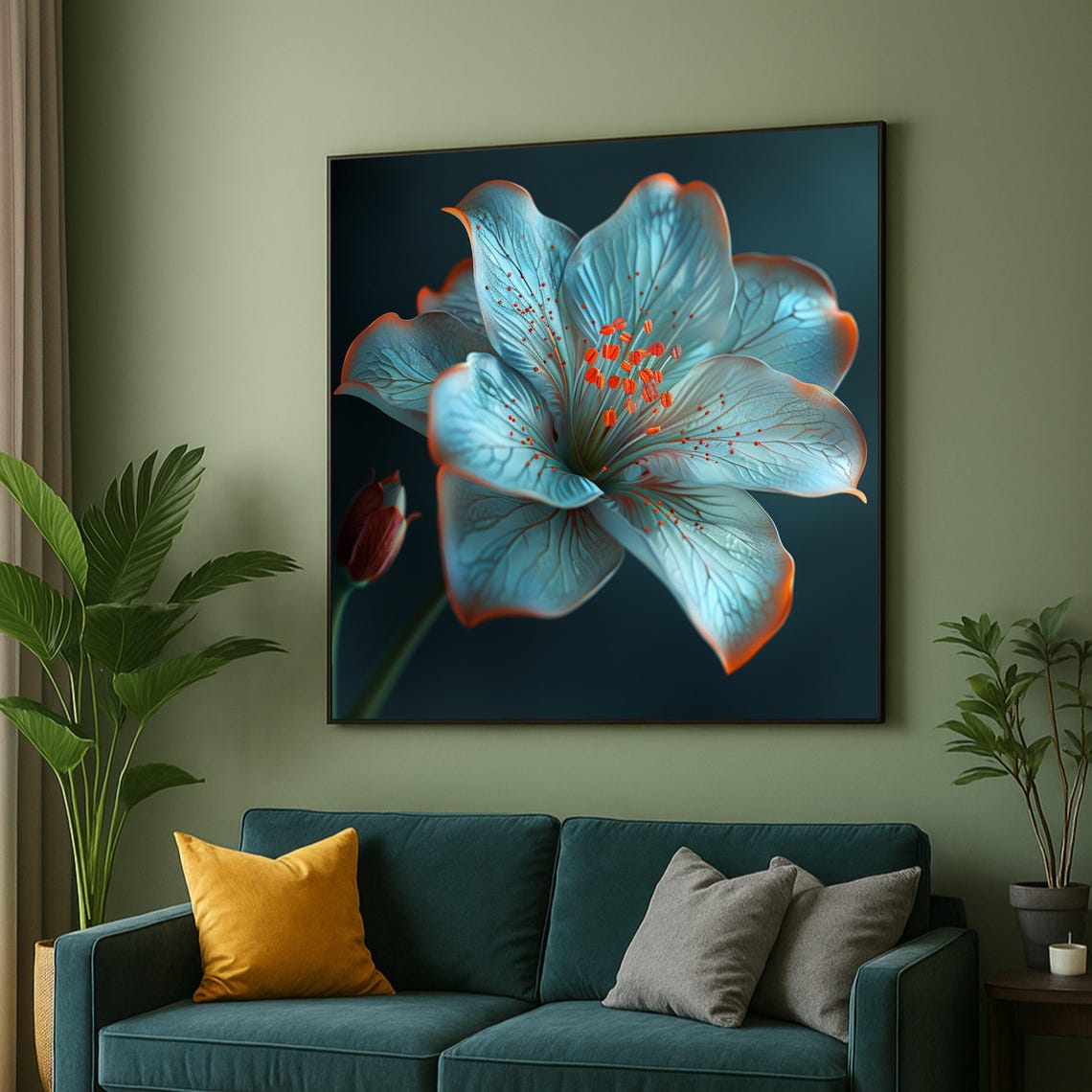 Glowing Blue Lily Closeup Flower Dark Floral Canvas Wall Art