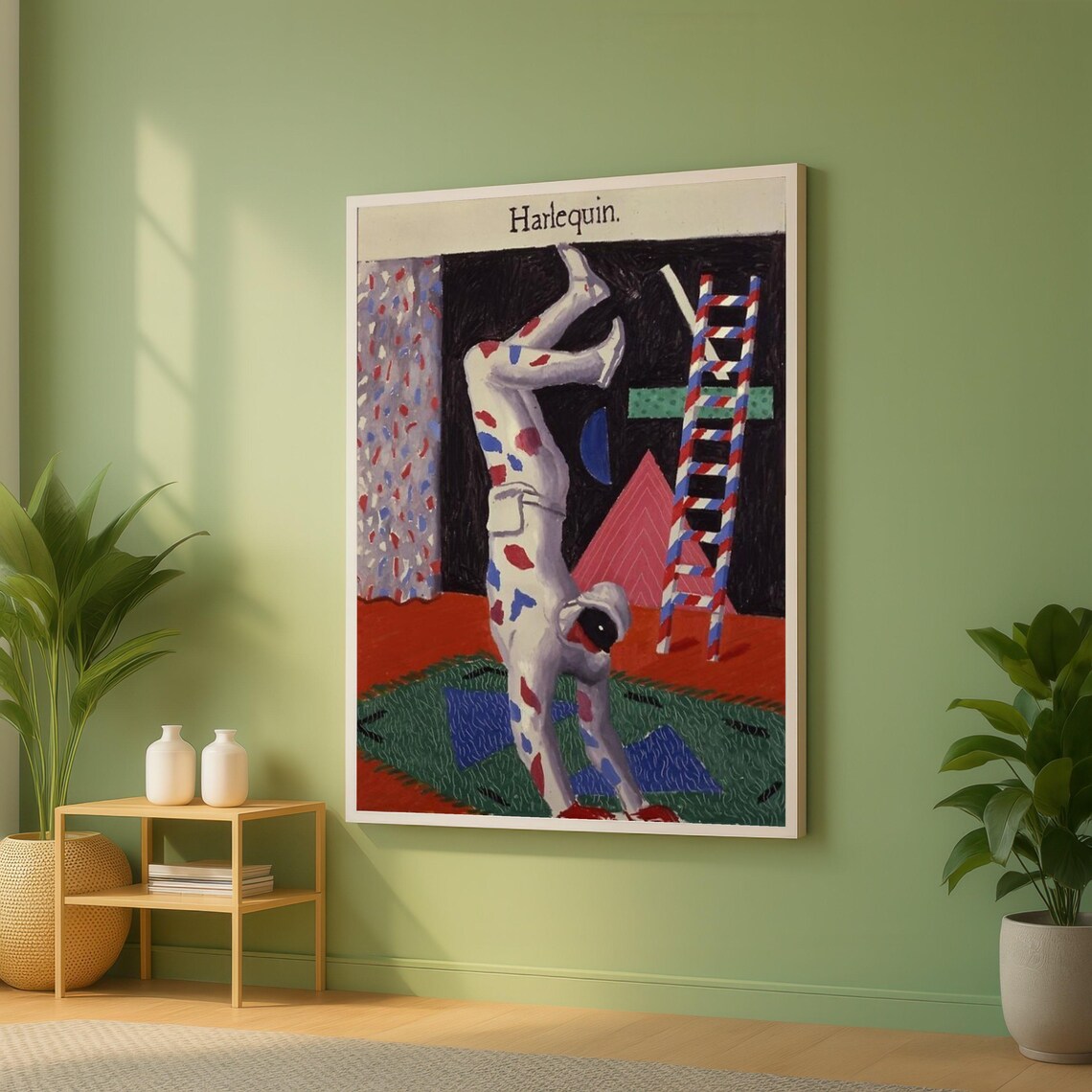 Harlequin Acrobat Handstand Playful Colorful Circus Painting Poster