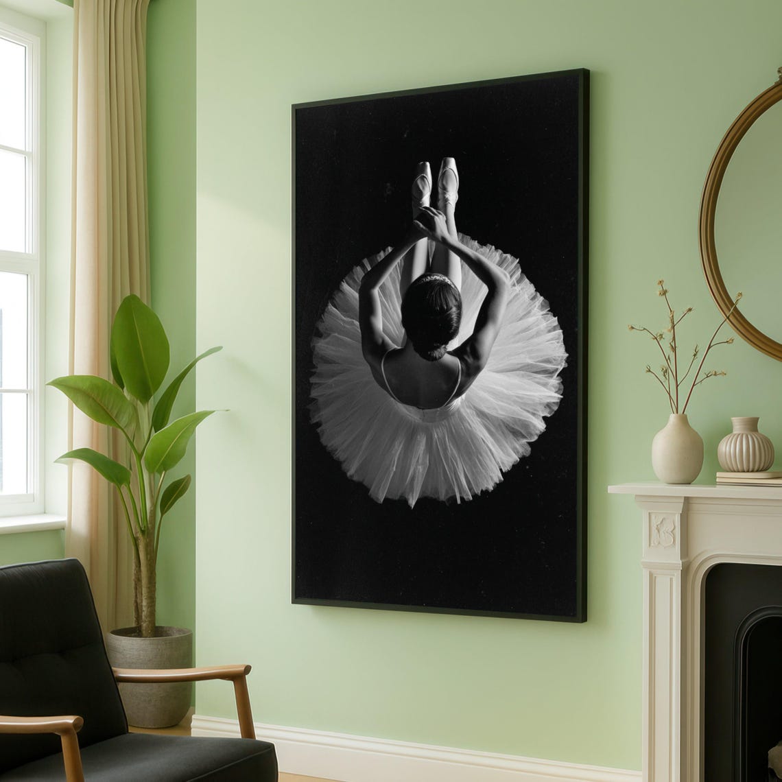 Ballerina Overhead Dance Pose In Tutu Black And White Art Poster