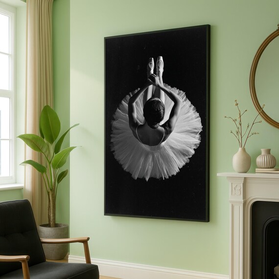 Elegant Ballerina Dance Pose Black And White Canvas Ballet Tutu Wall Art Classic Photography Graceful Decoration