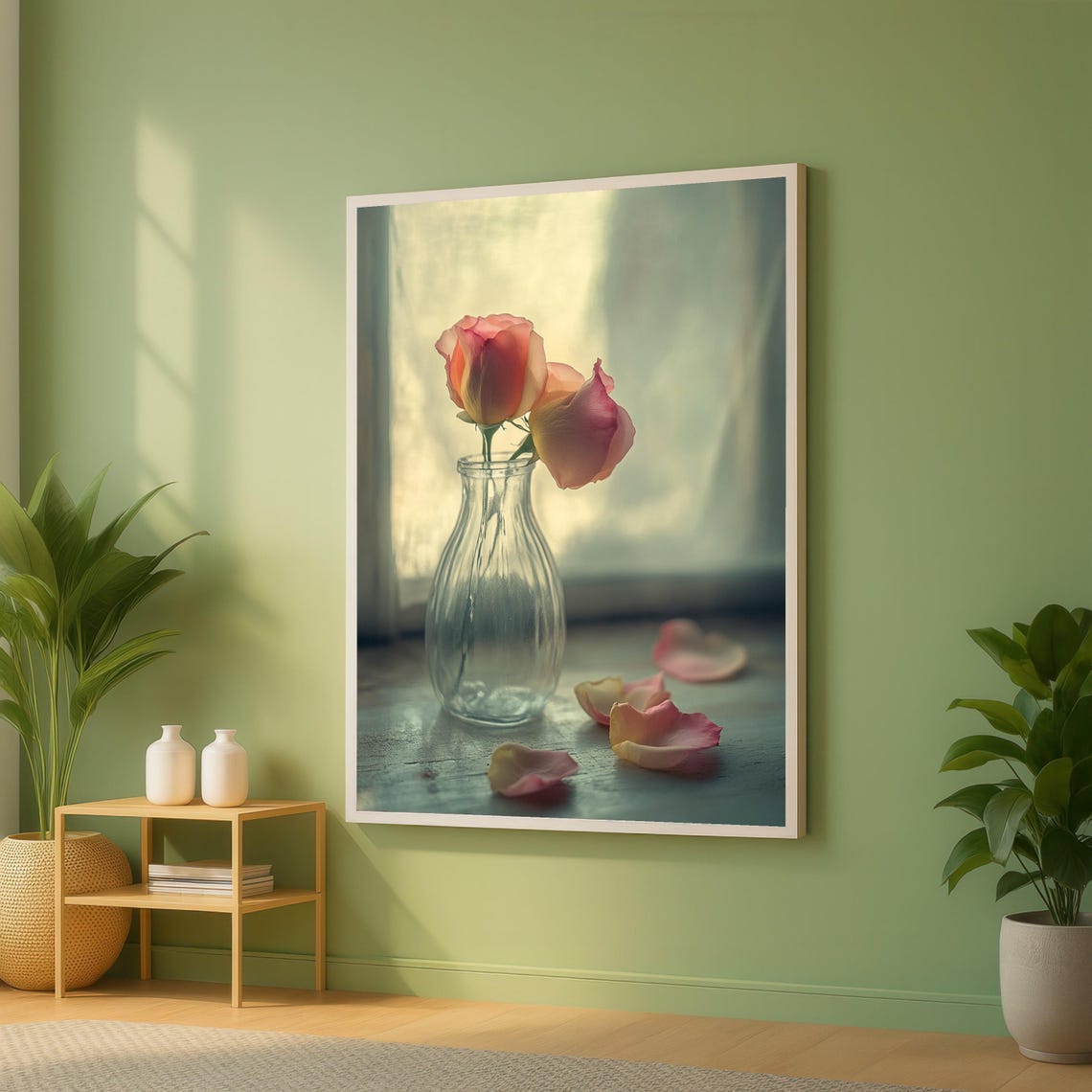 Delicate Pink Roses In Glass Vase Soft Window Light Art Poster