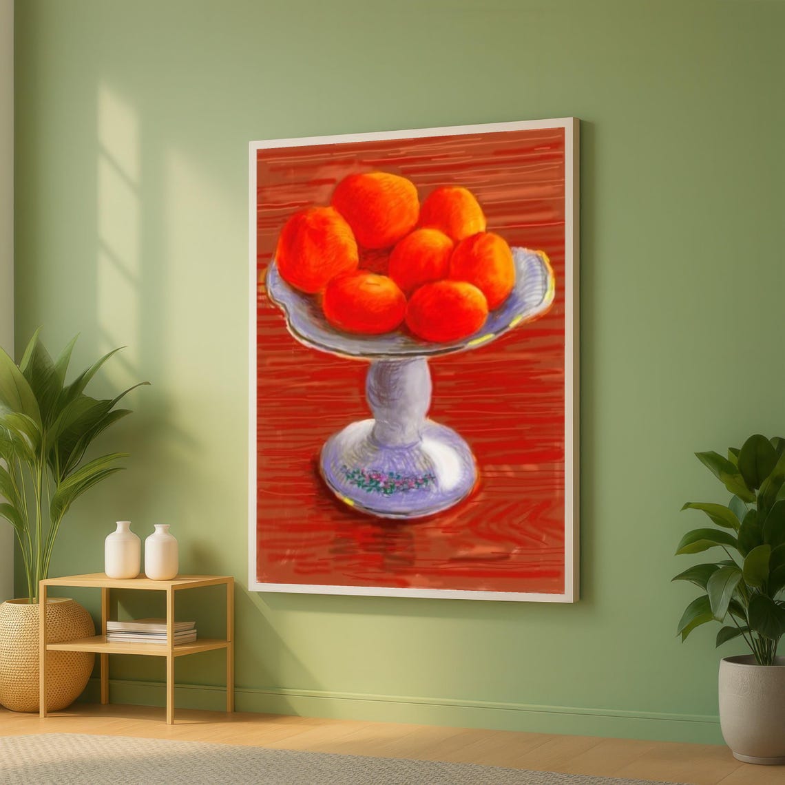 David Hockney Style Oranges Still Life Red Background Fruit Poster
