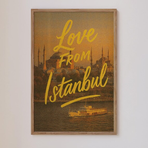 Love From Istanbul Mosque Ferry Sunset Vintage Travel Poster