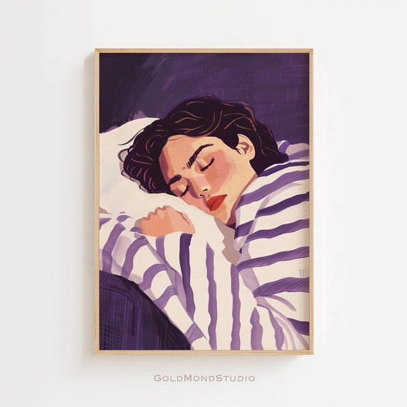 Sleeping Woman In Purple Striped Top Calm Vintage Art Poster