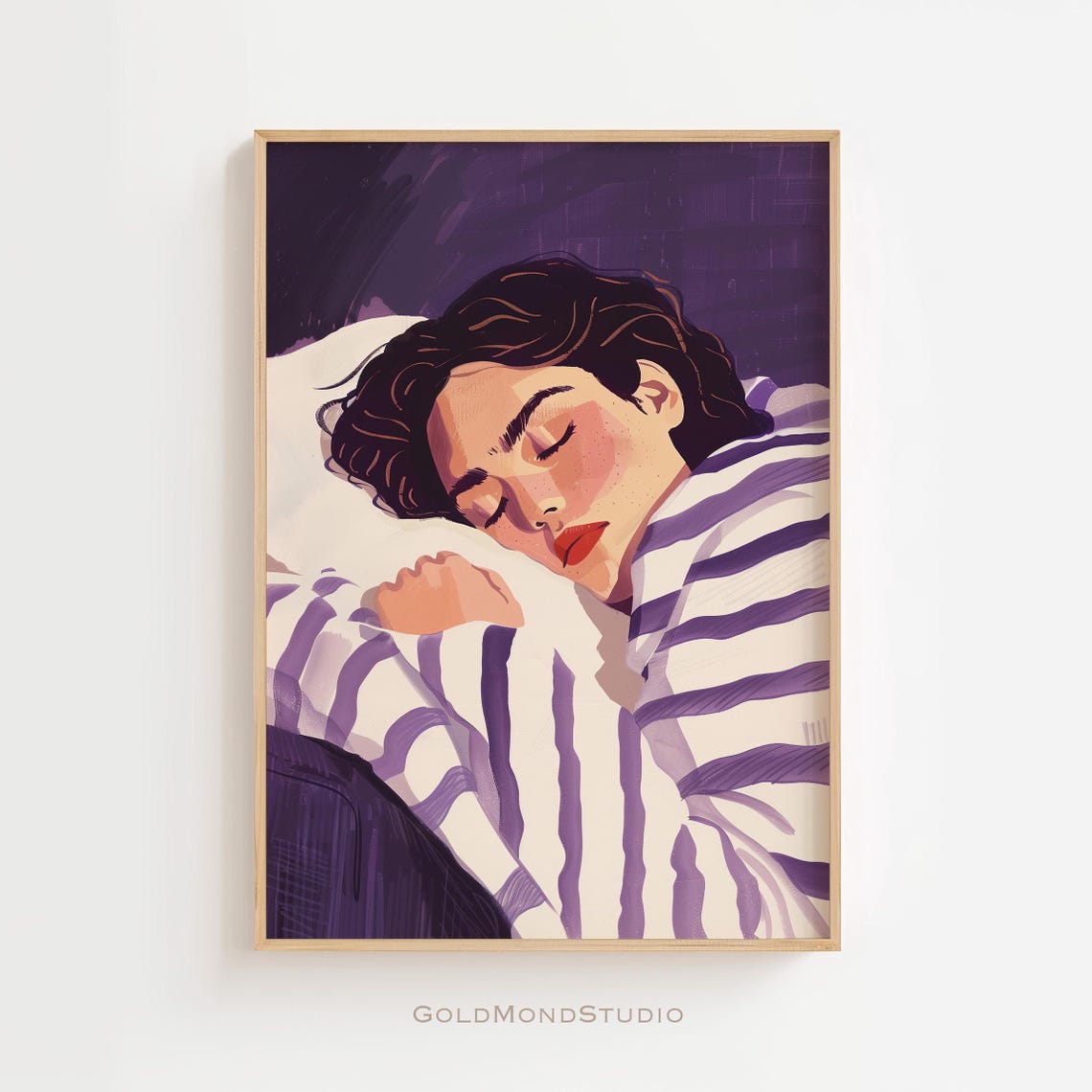 Sleeping Woman In Purple Striped Top Calm Vintage Art Poster