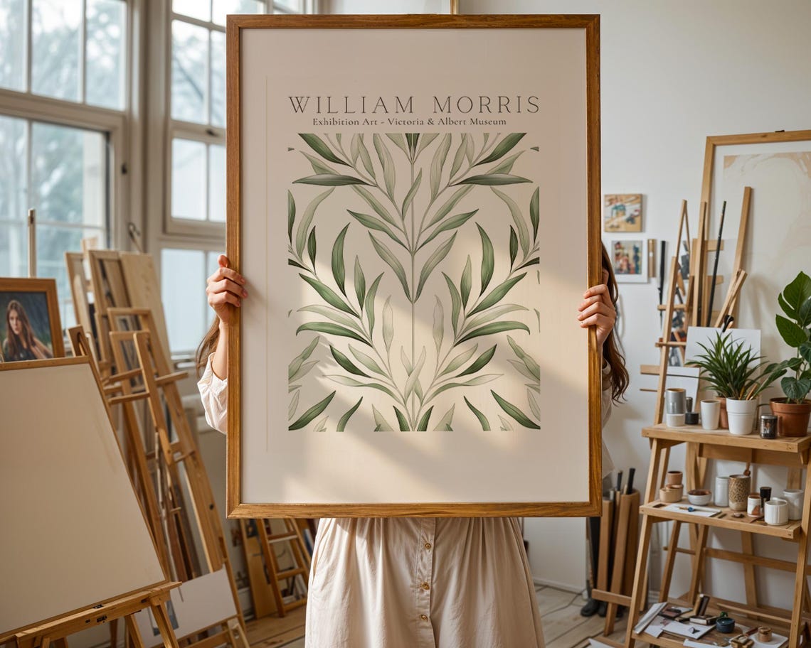 William Morris Green Botanical Leaf V&A Exhibition Art Poster - Image 2