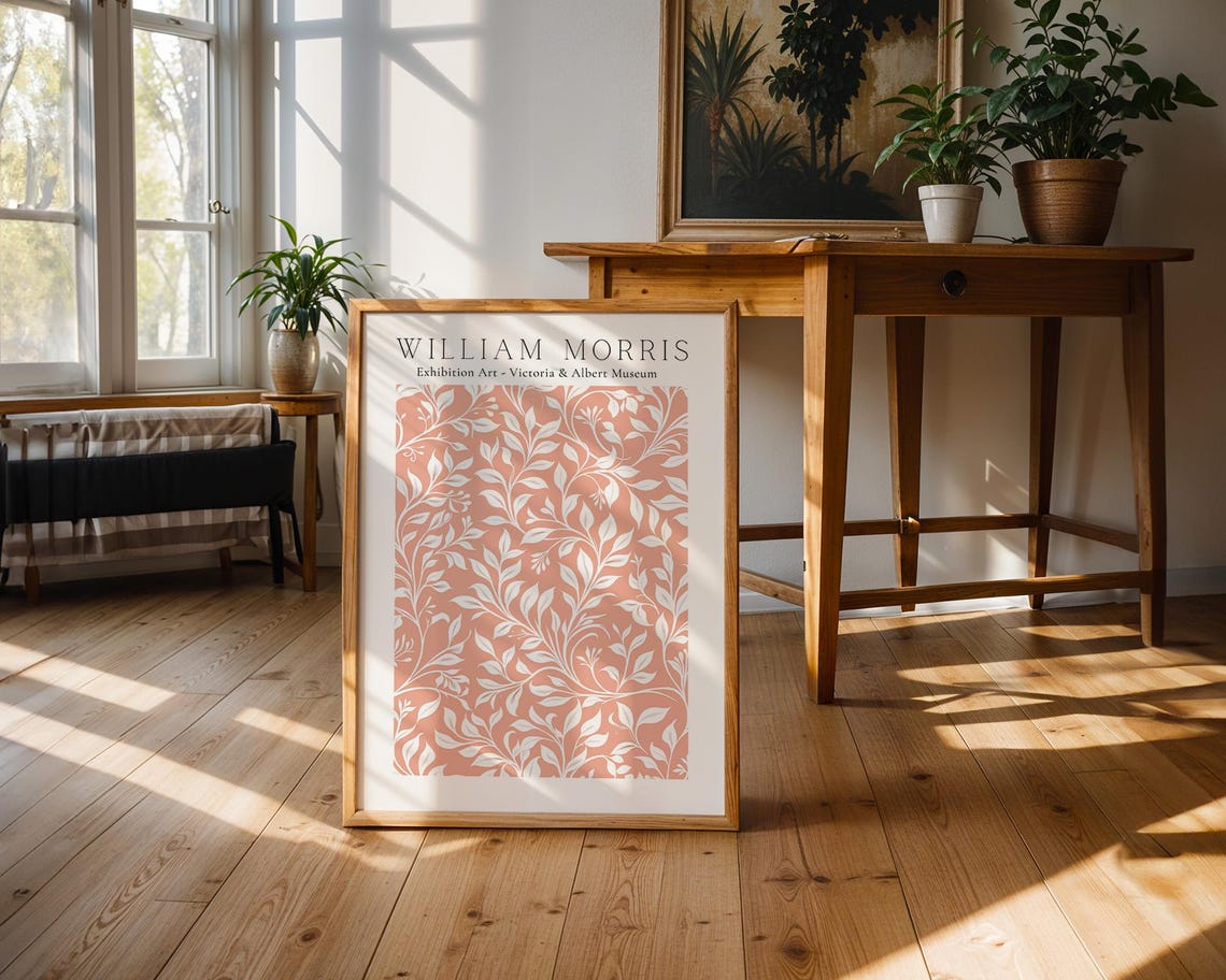 William Morris Terracotta White Leaf Victoria and Albert Museum Poster - Image 3